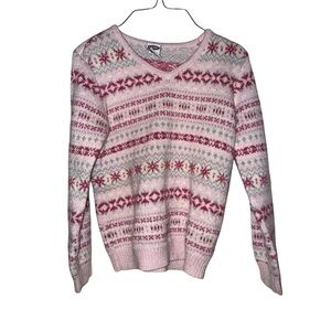 Old Navy Pink & Red Fair Isle V-Neck Sweater